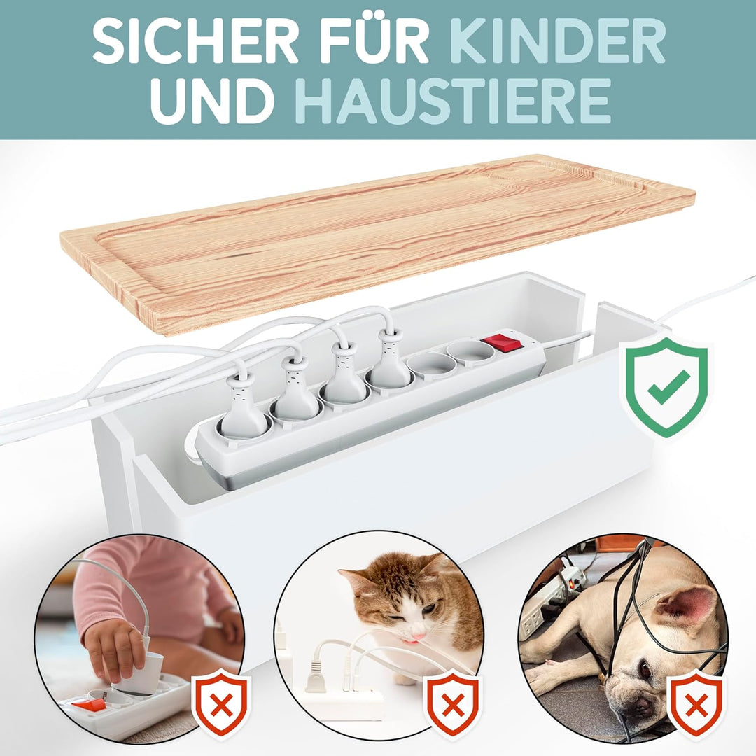 Nature Supplies Set mit 2 Kabelboxen aus Kiefernholz - 1 Klein Kabelbox als Schreibtisch-Organizer,