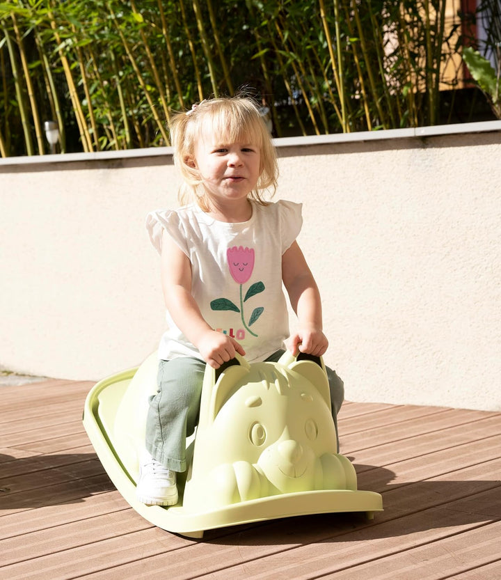 Smoby Life Wippe mit grüner Katze – ergonomische Sitzfläche – Griffe – recyceltes Material – ab 18 M