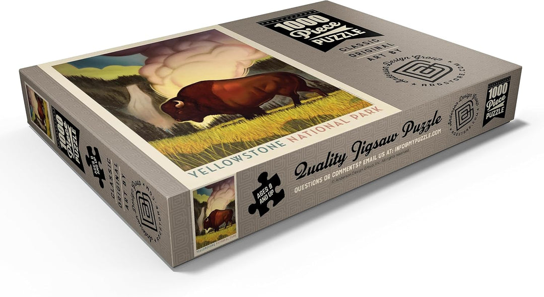 Yellowstone National Park: Art Deco Bison, Vintage Poster - Premium 1000 Teile Puzzle - MyPuzzle Son