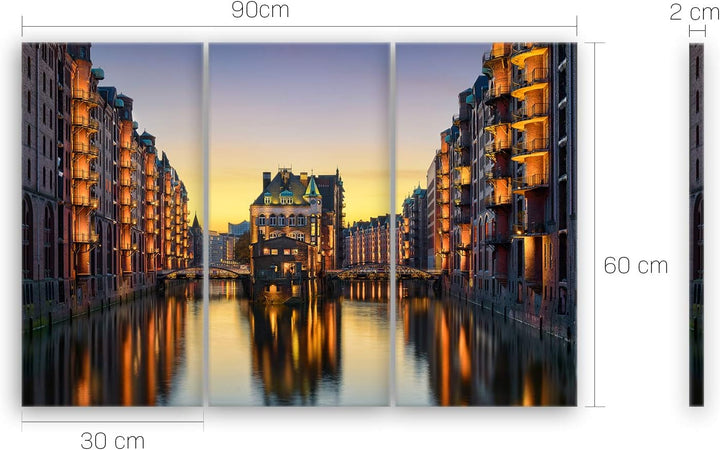 ge Bildet Bild auf Leinwand | Wasserschloss in der Speicherstadt - Hamburg D in 90x60 cm mehrteilig