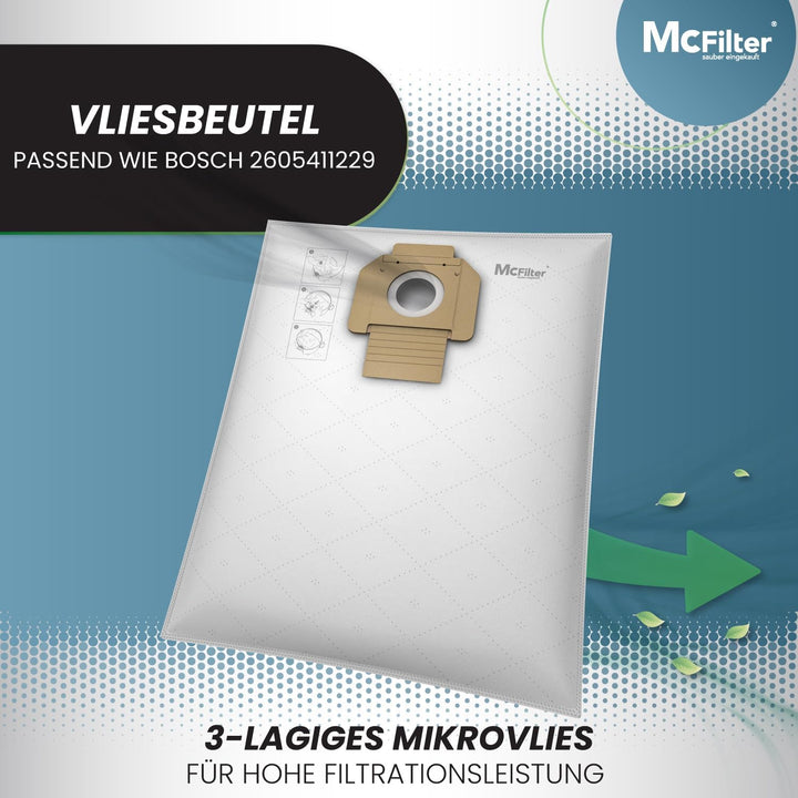 McFilter I 10 Staubsaugerbeutel Vlies geeignet für Bosch Staubsauger GAS20 L SFC, GAS15 L, GAS1200 L