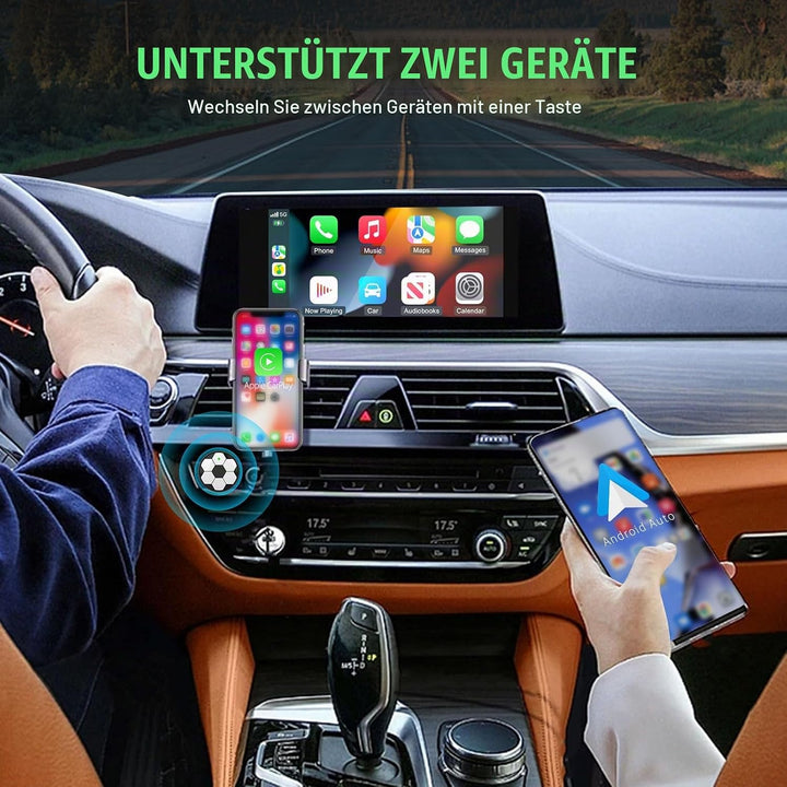 Wireless CarPlay Adapter &amp; Android Auto, Wechseln zwischen zwei Telefonen | Mini Plug &amp; Play, Schnel