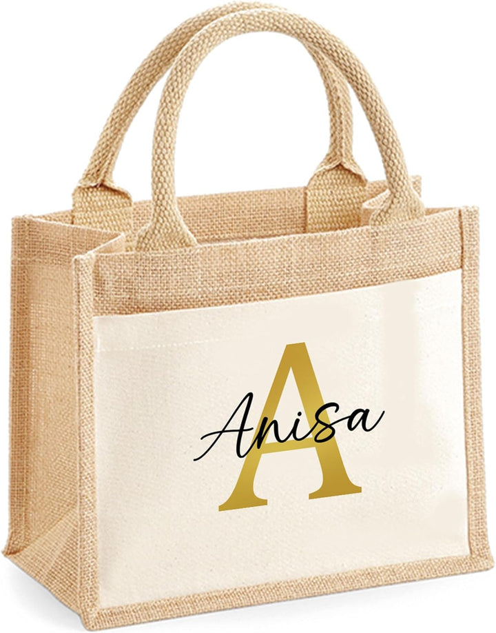 mamir home Jute/Baumwoll Tasche Initial + Name | personalisiert in Wunschfarbe | 2 Grössen | Geschen