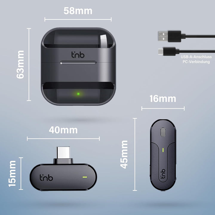 T'nB - Kabelloses Krawattenmikrofon mit Ladebox, Rauschunterdrückungstechnologie, Plug and Play- Sch