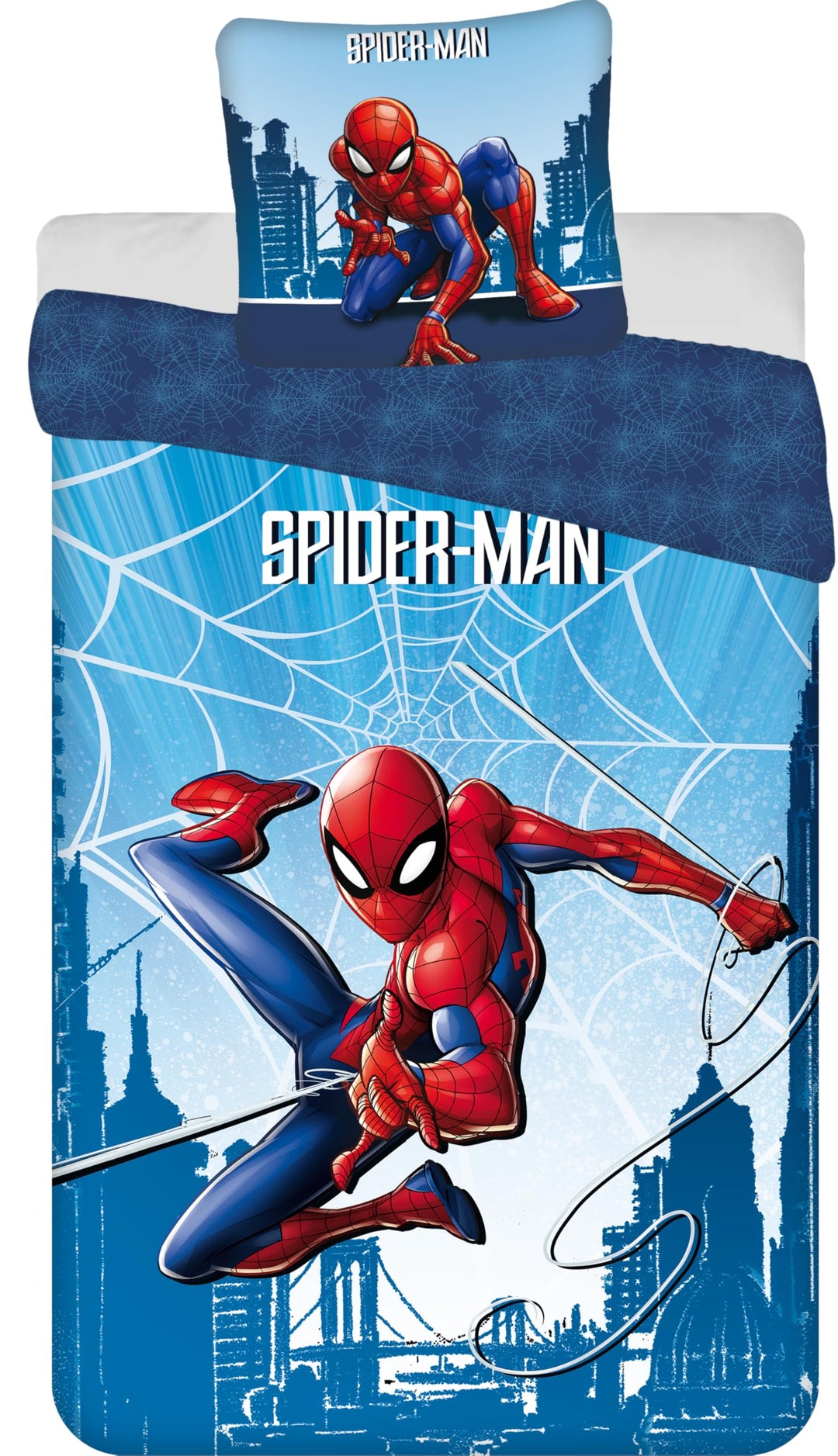 Jerry Fabrics Kinder Bettwäsche Set Wendebettwäsche Spider-Man City Spinnen Netze blau, Bezug Bettde