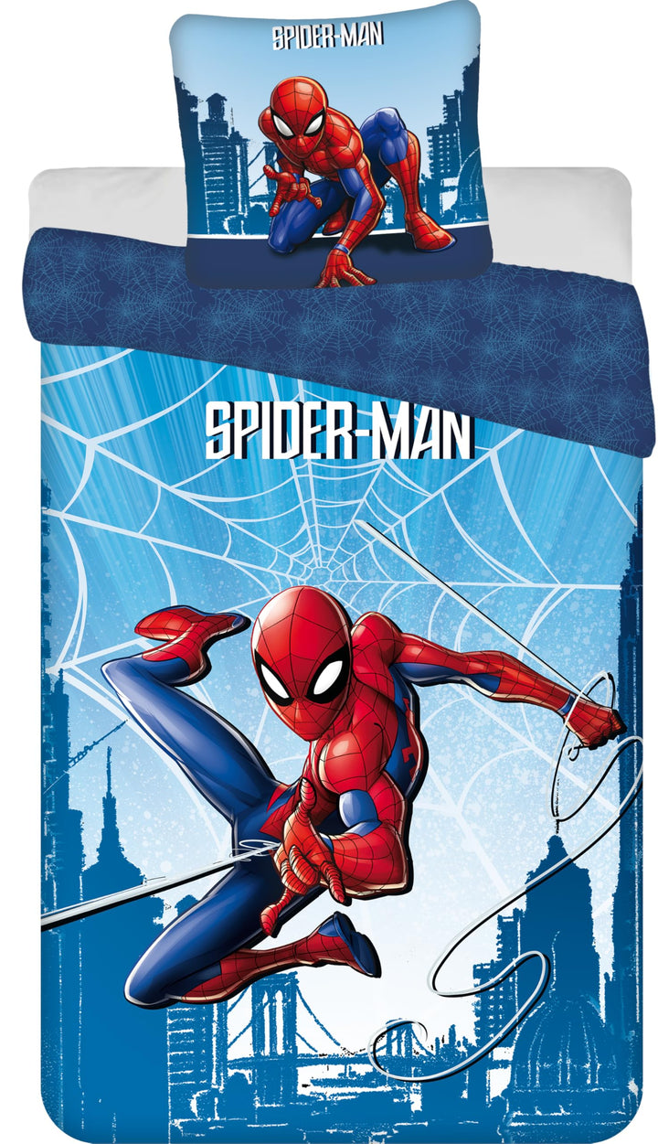 Jerry Fabrics Kinder Bettwäsche Set Wendebettwäsche Spider-Man City Spinnen Netze blau, Bezug Bettde