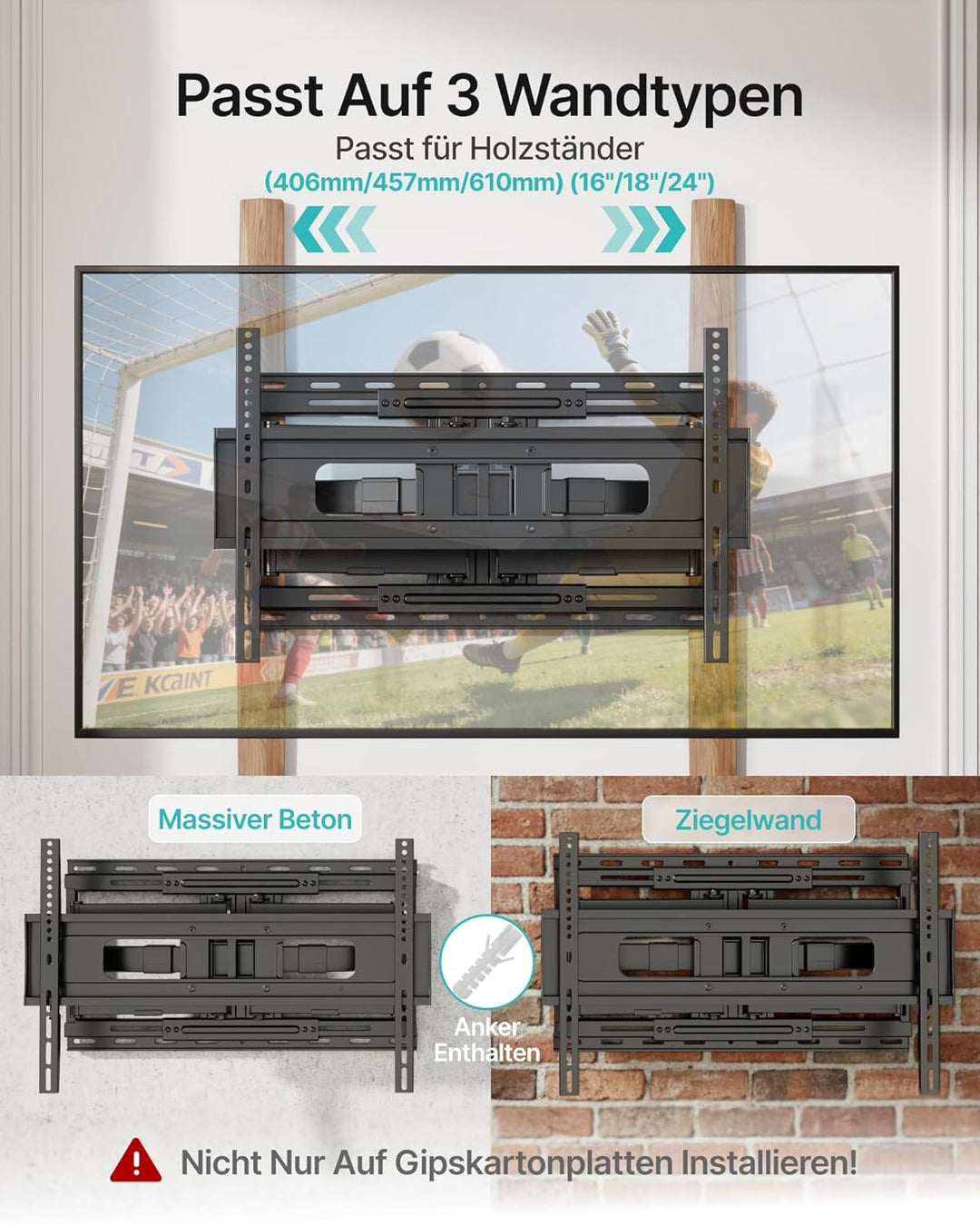 PEGZONE TV Wandhalterung für 37-90 Zoll Fernseher bis 80kg, Doppelarm Wandhalterung Fernseher Flach