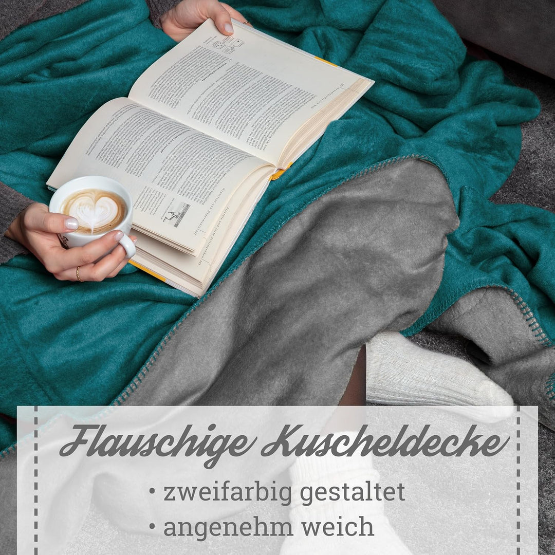 Moon Doubleface Kuscheldecke, Wohndecke aus Baumwollmischung - ca. 220x240 cm mit geketteltem Rand (