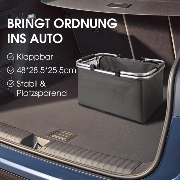 kühlkorb einkaufskorb 47L,Mit Reissverschluss isolierter, Faltbarer Picknickkorb,Klapprahmen aus Alu