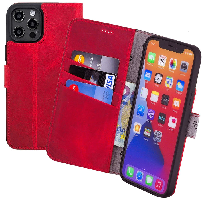 Suncase Book-Style Hülle kompatibel mit iPhone 12 Pro (6.1") Leder Tasche (Slim-Fit) Lederhülle Hand