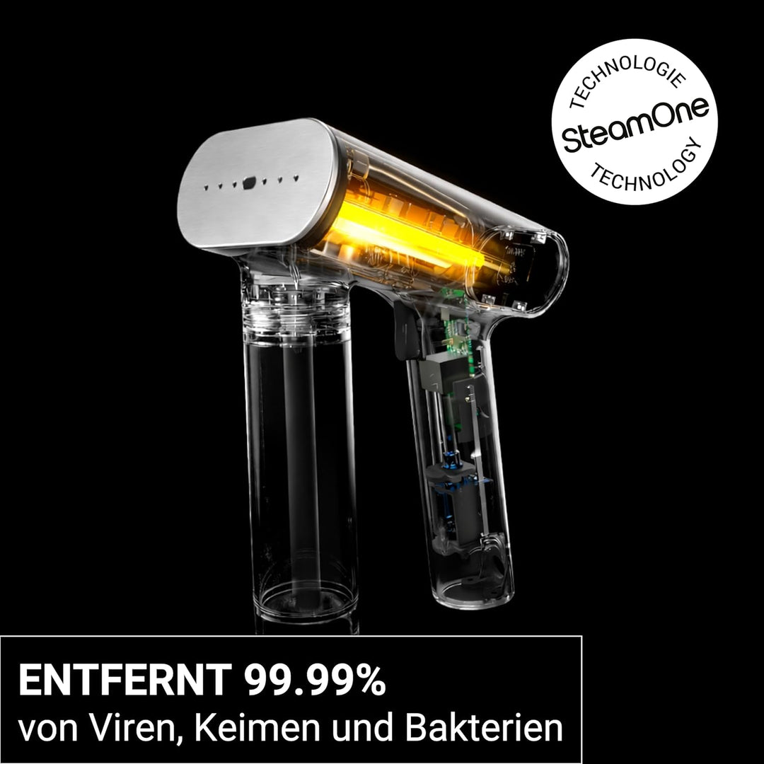 STEAMONE – Dampfglätter 2000W, 33g/min – Tragbares Bügeleisen – 150ml – Entfernt 99,99% der Verunrei