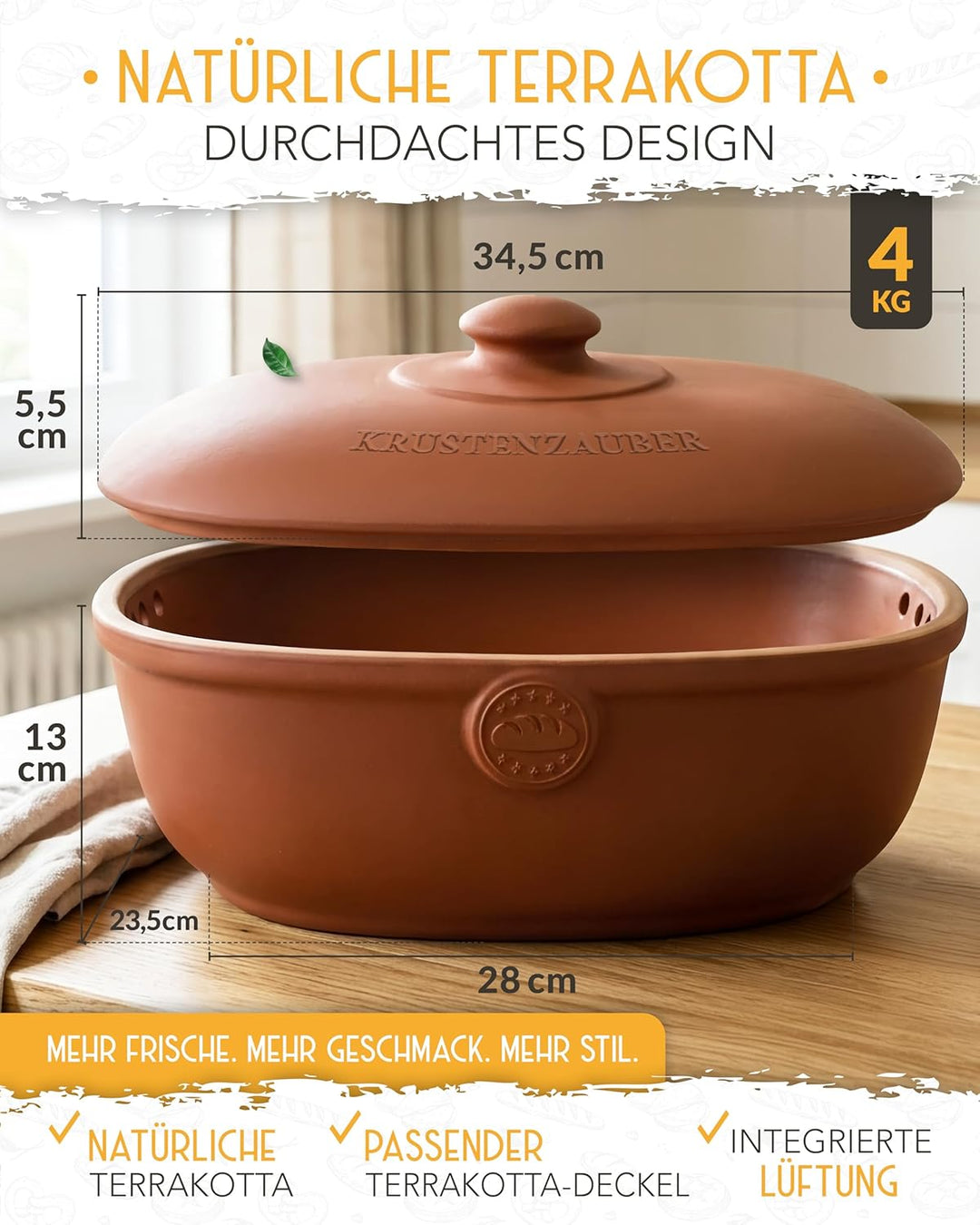 KRUSTENZAUBER Brotkasten Keramik zur Brotaufbewahrung – Moderne Brotbox mit Deckel – Bread Box ideal