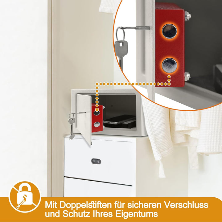 LZQ Tresor Möbeltresor mit Doppelbartschloss, Tresor Safe mit Schlüssel-Schloss, Wandtresor Wandsafe