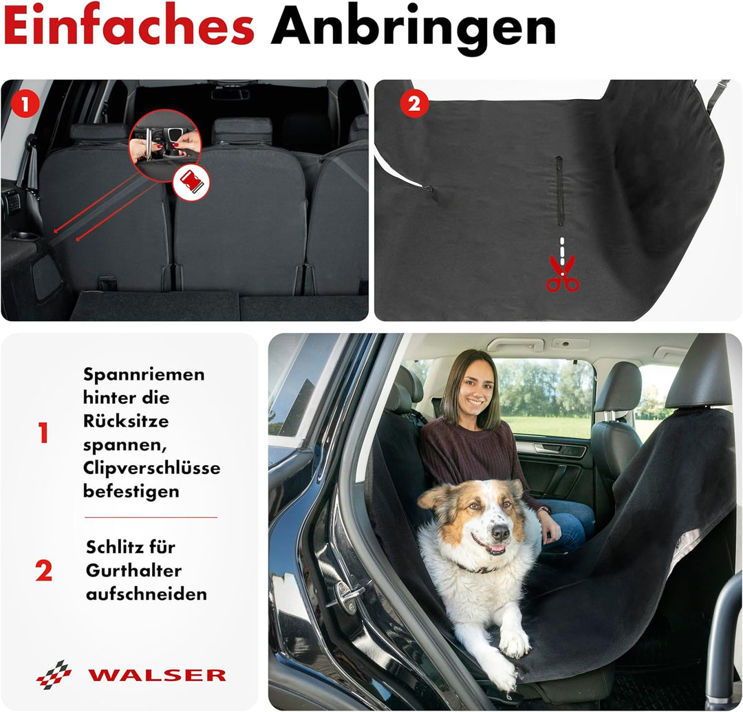 Walser Autoschondecke Hund Rücksitz Nero, Universal Auto Hundedecke Rücksitz, Autoschondecke Hund, A