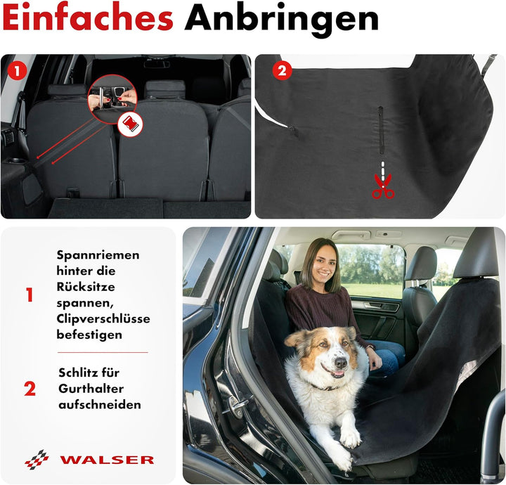 Walser Autoschondecke Hund Rücksitz Nero, Universal Auto Hundedecke Rücksitz, Autoschondecke Hund, A