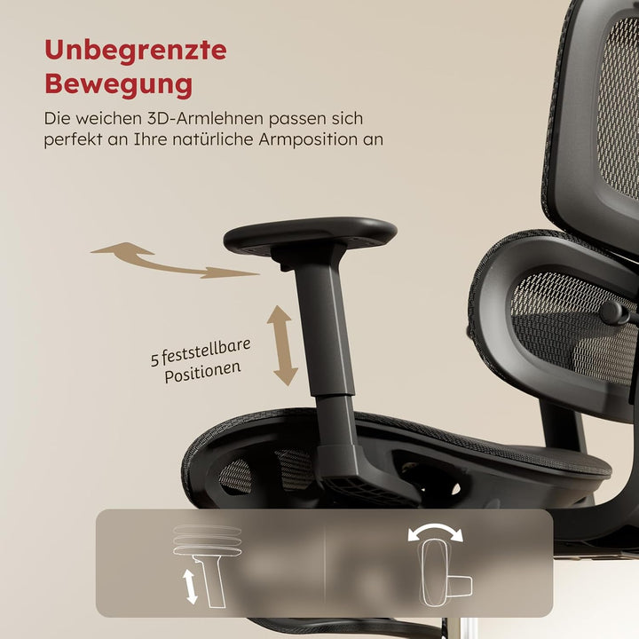 Ergonomischer Bürostuhl Voll-Mesh mit Abnehmbarem Kissen, Fussstütze, Höhenverstellbarem Rückenlehne
