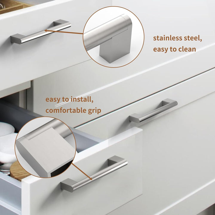 9BUILD 10 Stück Schrankgriffe Gebürsteter Nickel Lochabstand 128mm Griffe für Küchenschränke Edelsta