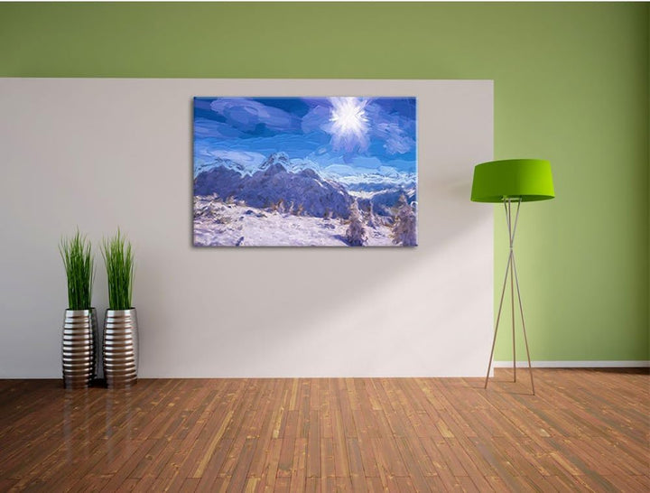 Pixxprint Winterlandschaft als Leinwandbild/Grösse: 100x70 cm/Wandbild/Kunstdruck/fertig bespannt, 1