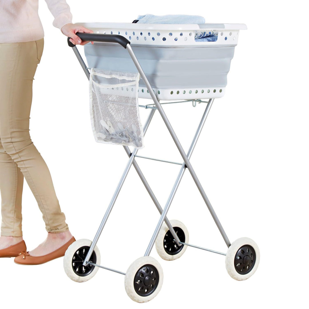 Wäschekorb Trolley mit Rädern – einfaches Transportieren und Aufhängen der Wäsche – platzsparend und