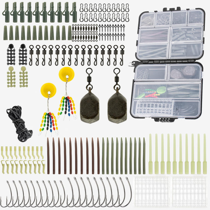 SF 217pcs Karpfenangel-Zubehörset mit Angelkoffer Inklusive Anti-Tangle-Hülle, Köderschrauben, Haken