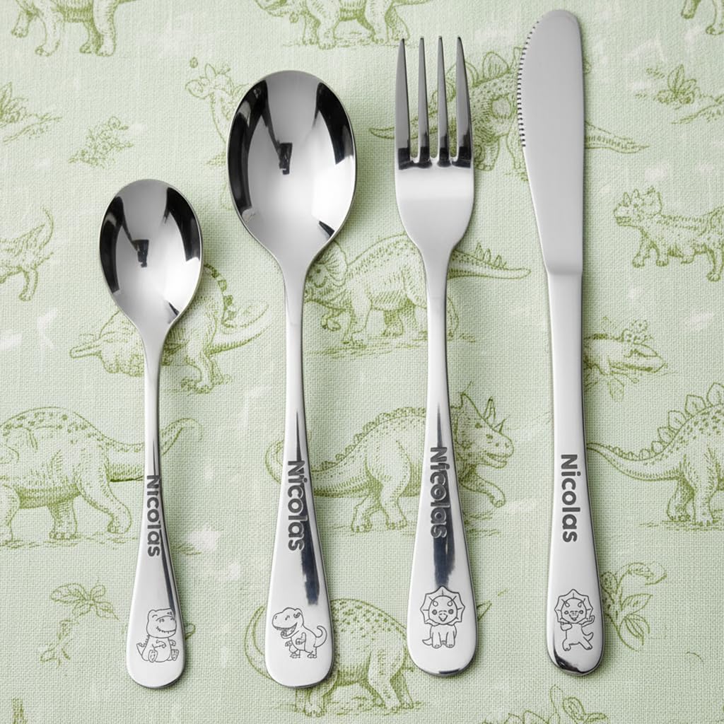 Geschenkegarten Personalisiertes Kinderbesteck-Set - Dinosaurier