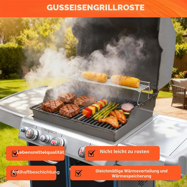 QuliMetal 49,5 x 33cm 7528 Grillrost Gusseisen für Weber Genesis E-310/320/330, S-310/320/330 (2007-