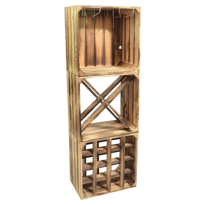 Weinregal Wino Set aus Holz - Geflammt Komboset