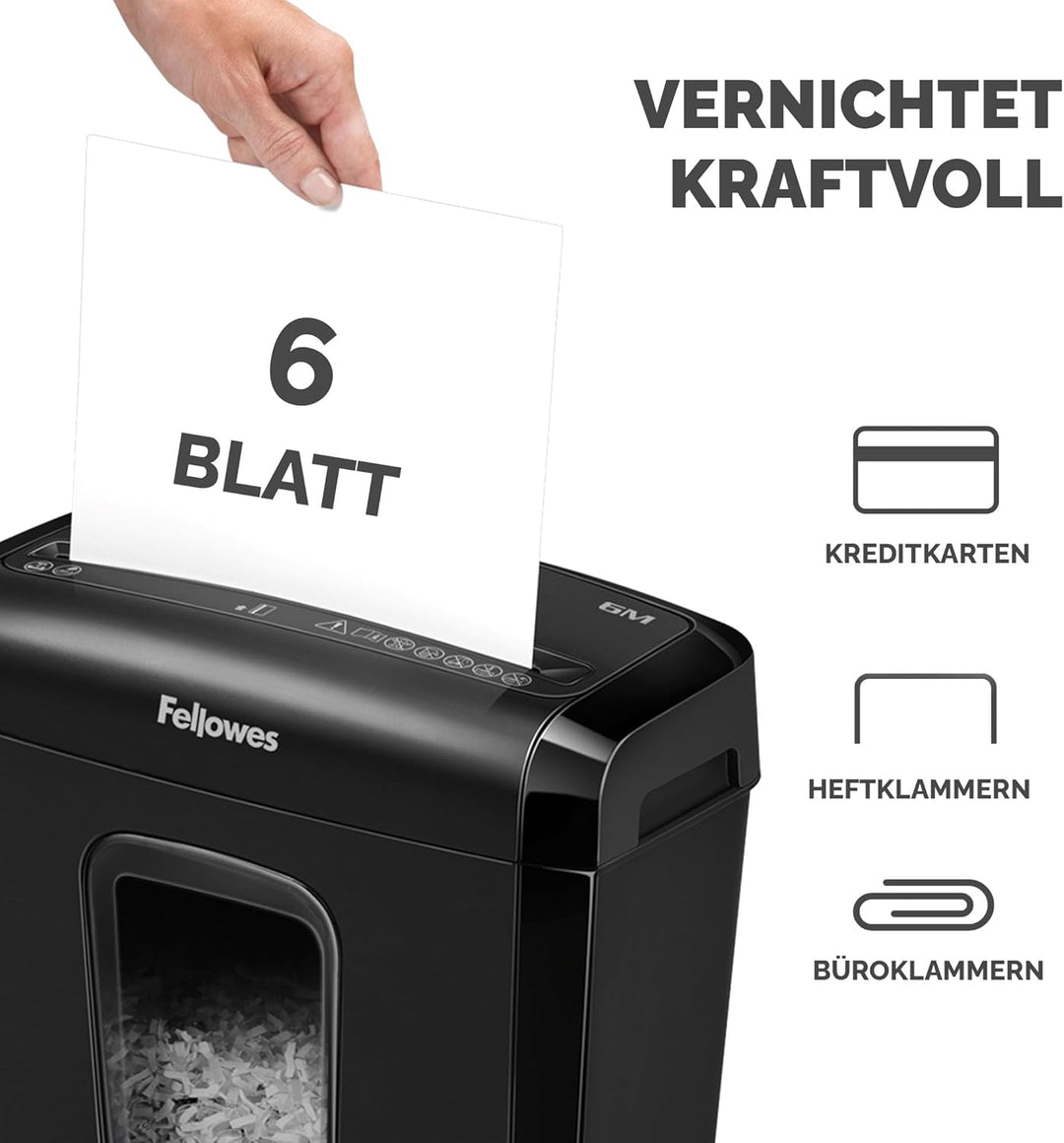 Fellowes Minicut Aktenvernichter 6 Blatt (P4), Papierschredder für Zuhause und Homeoffice, Powershre