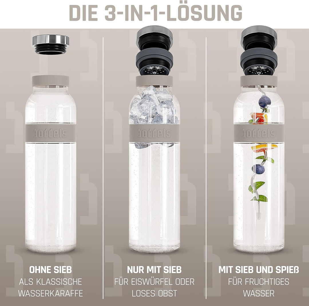 boddels Glaskaraffe mit Deckel und Sieb 1.100ml, rutschfester Griff, Glaskaraffe mit Fruchteinsatz,