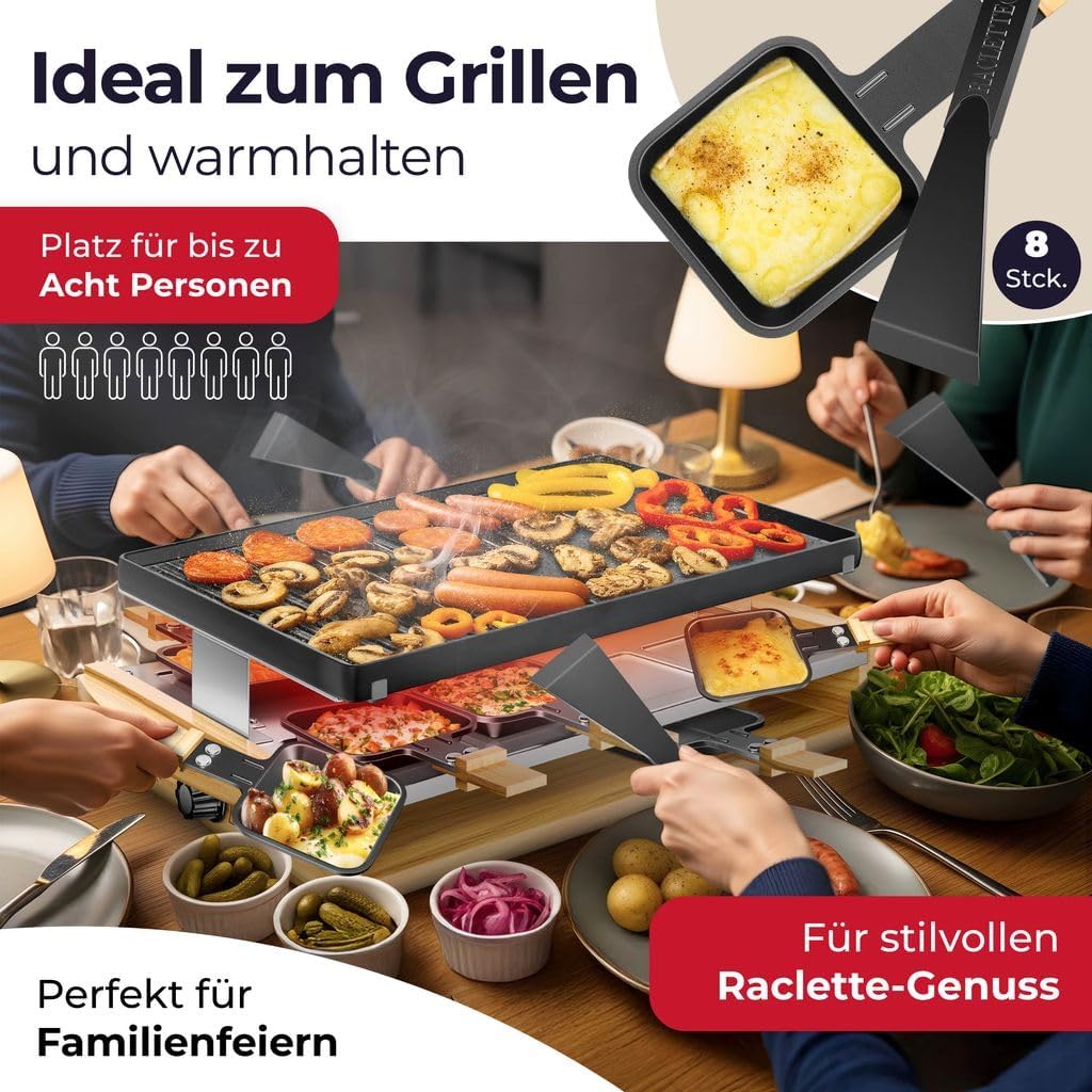 KESSER® Raclette-Grill mit Naturgrillstein, Grillplatte Tischgrill für 8 Personen, Elektrogrill Racl