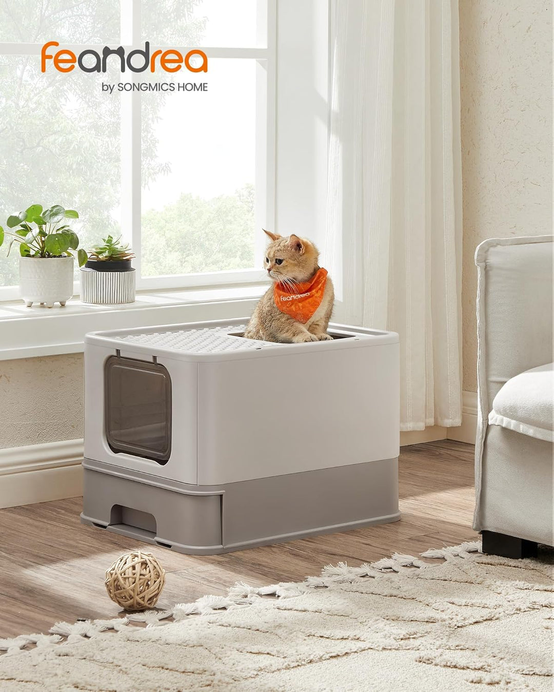 Feandrea Katzenklo, Katzentoilette, mit Deckel, ausziehbares Tablett, Schaufel, Bürste, für Katzen b