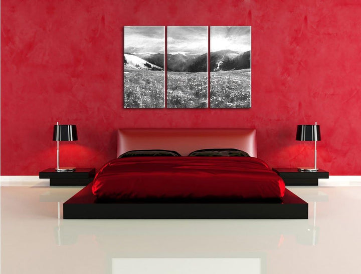 Pixxprint Berglandschaft Regenbogen als Leinwandbild/Grösse: 3 Teilig (120x80) / Wandbild/Kunstdruck