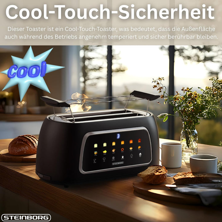 Steinborg® Automatik Toaster mit Brötchenaufsatz 4 Scheiben Automatische Liftfunktion ohne Hebel - L