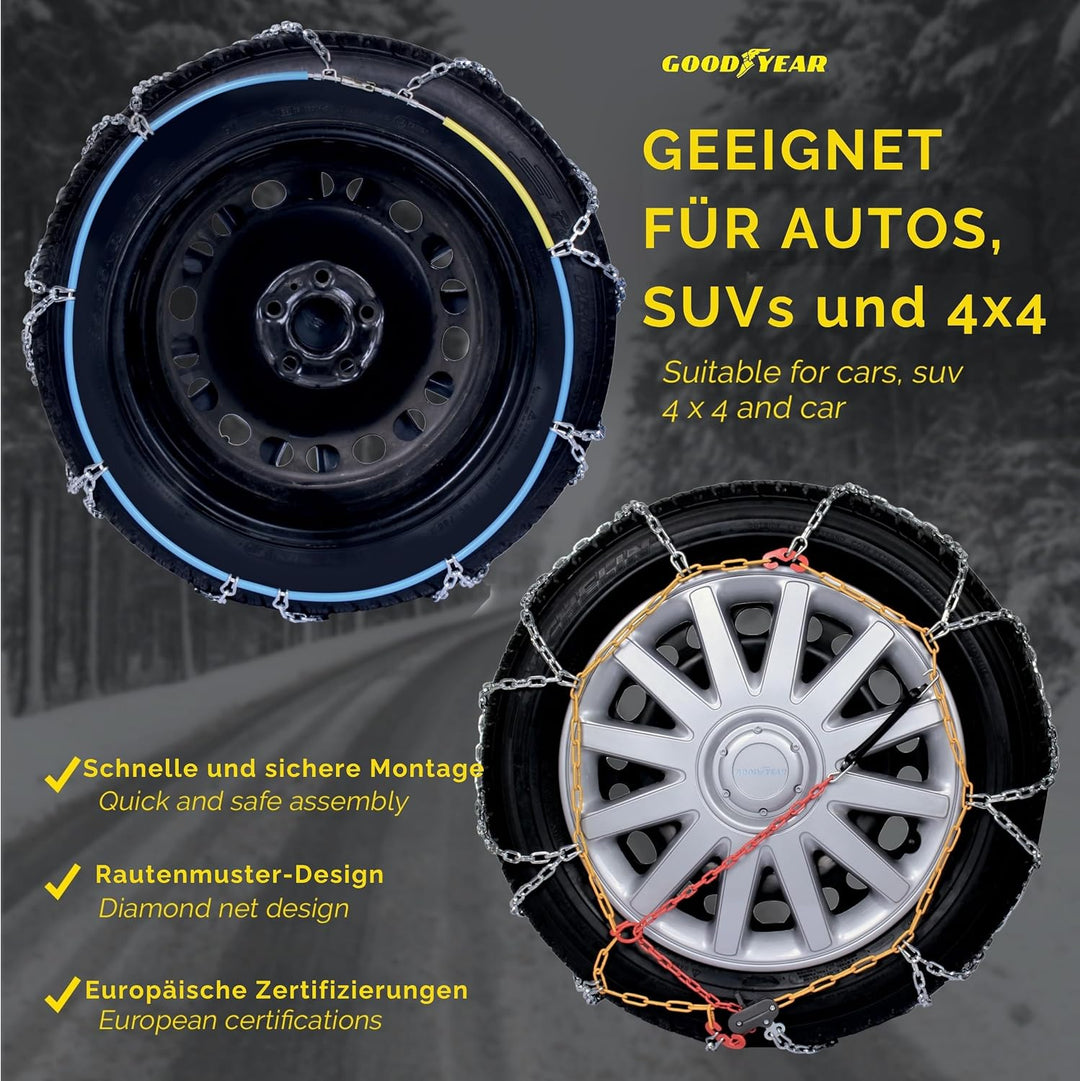 Goodyear 77933 Schneeketten 12 mm für SUV, Lieferwagen und Wohnmobil mit Selbstspannsystem, Grösse 2