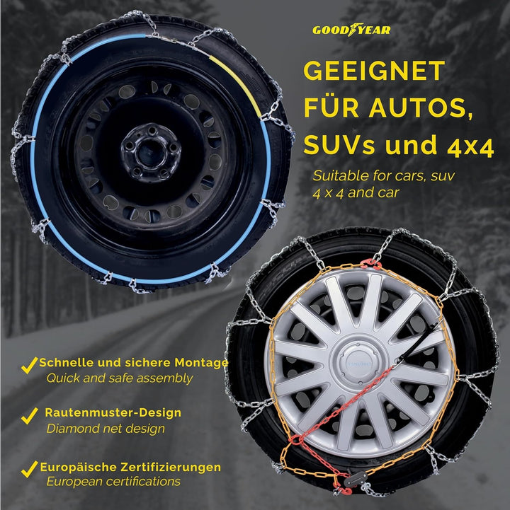 Goodyear 77933 Schneeketten 12 mm für SUV, Lieferwagen und Wohnmobil mit Selbstspannsystem, Grösse 2
