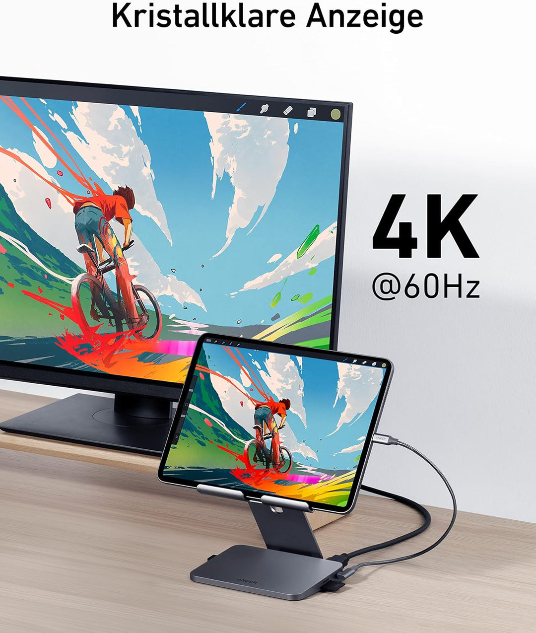 Anker 551 8-in-1 USB-C Hub, einklappbare Halterung, Power Delivery, 4K HDMI, 2 USB-A Datenports, 3.5