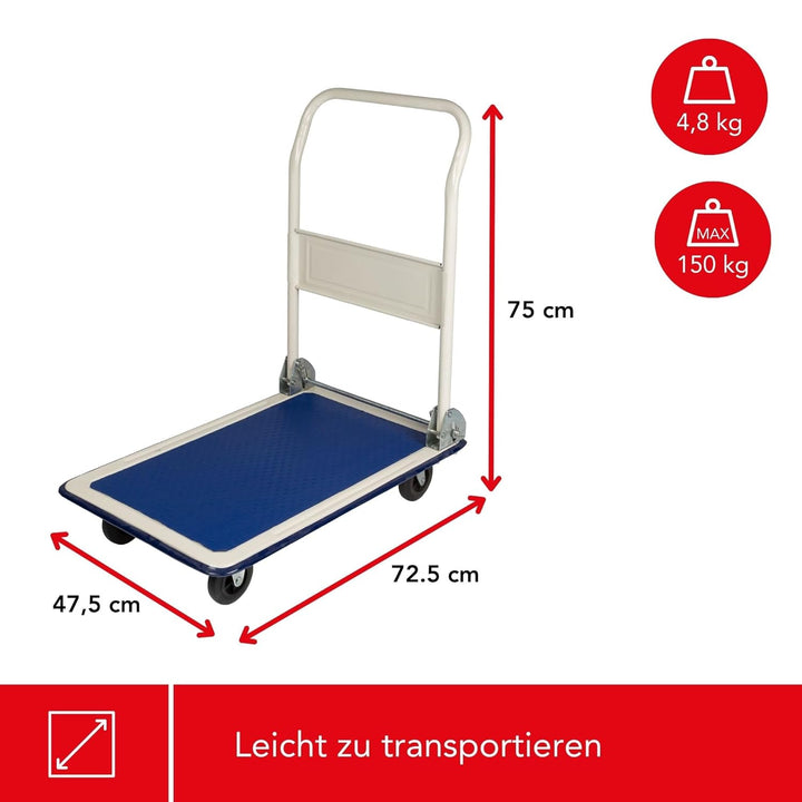 TOOLLAND - QT105 Plattformwagen, 725 cm x 475 cm x 750 cm Abmessungen, Max Tragkraft 150 kg 175947