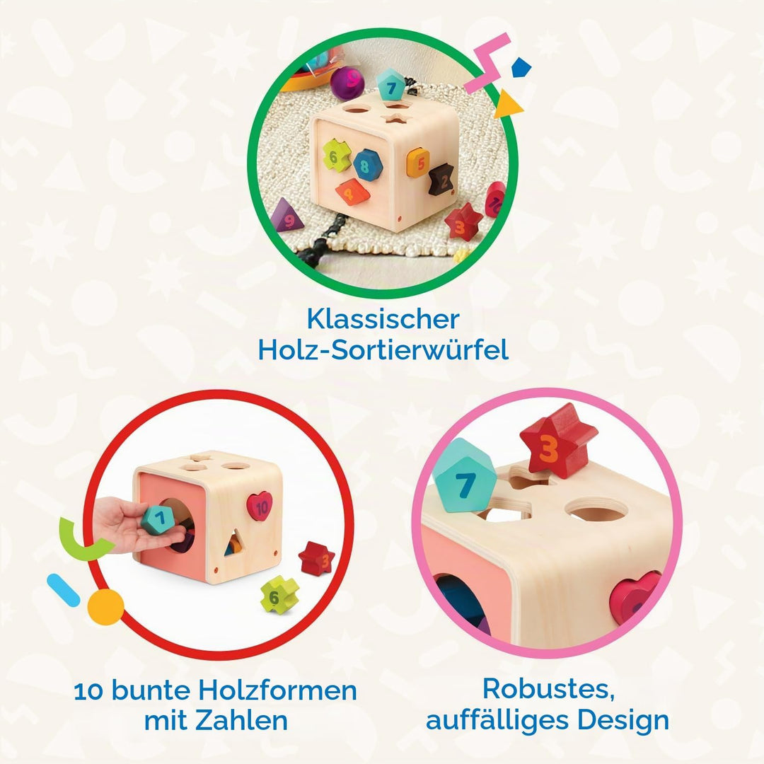 Battat – Zählen & Sortieren Würfel – Formensortierspiel für Kleinkinder, Kinder – Lernwürfel aus Hol