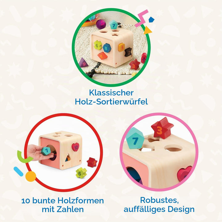 Battat – Zählen & Sortieren Würfel – Formensortierspiel für Kleinkinder, Kinder – Lernwürfel aus Hol
