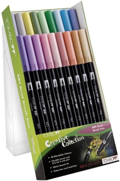 Tombow ABT-18C-5 Fasermaler Dual Brush Pen mit zwei Spitzen, 18-er Set, pastellfarben