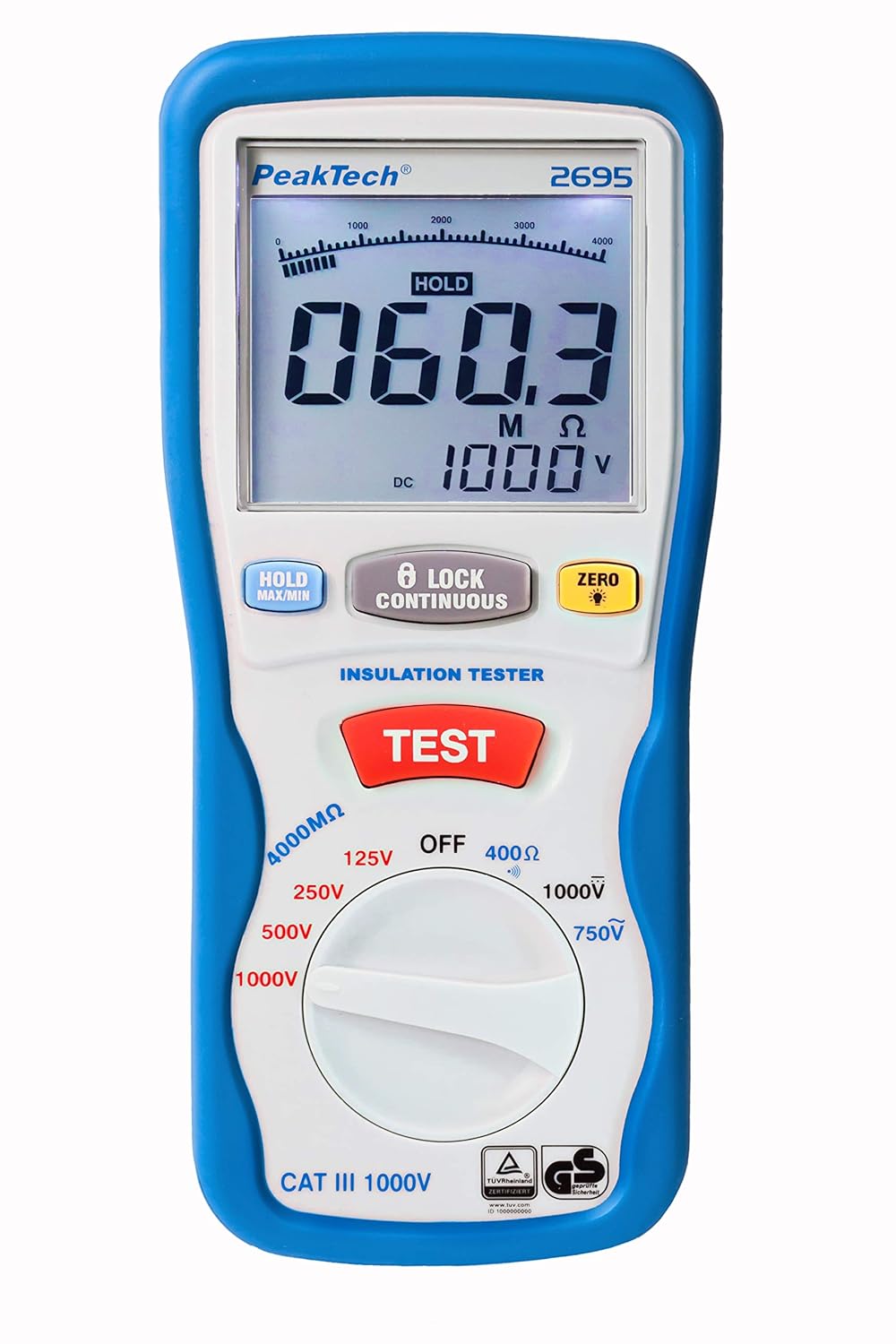 PeakTech P 2695 2695, Digitaler Isolationsmesser, 3 ½-stellig, 125/250/500/1000 V & P 8200 – Messzub