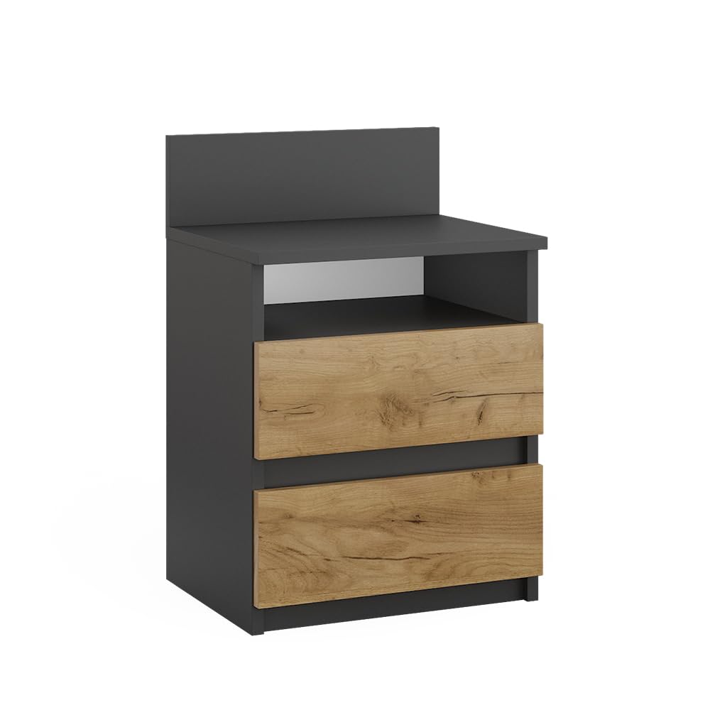 Vicco Nachttisch Monty, Anthrazit/Eiche, 39.6 x 59.1 cm 40 x 59 cm Einzeln Anthrazit, 40 x 59 cm Ein