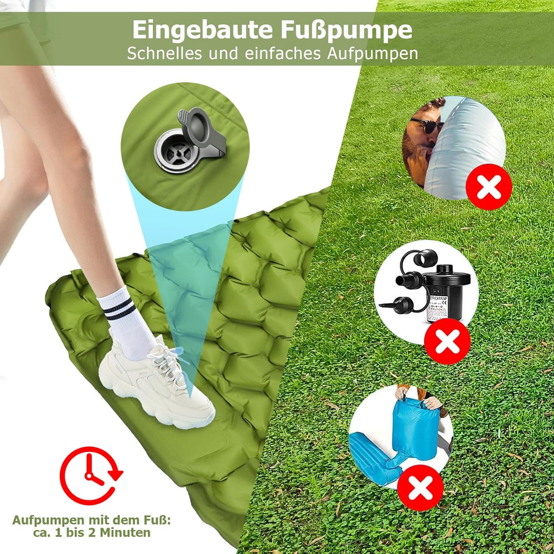 Isomatte 10CM Hoch Luftmatratze Camping Kleines Packmass, Aufblasbare Isomatte Ultraleicht mit Fussp