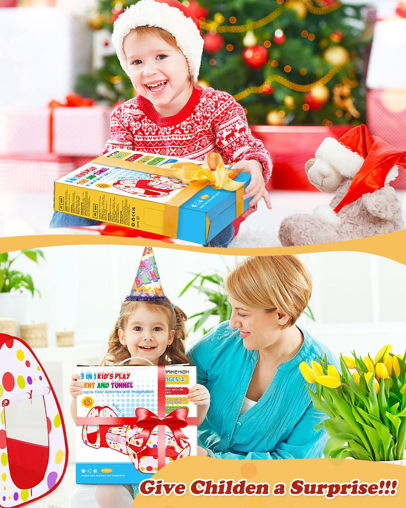 MAIKEHIGH Kinder Spielzelt mit Tunnel, 3 in 1 Pop Up krabbeltunnel Spieltunnel bällebad Baby Indoor