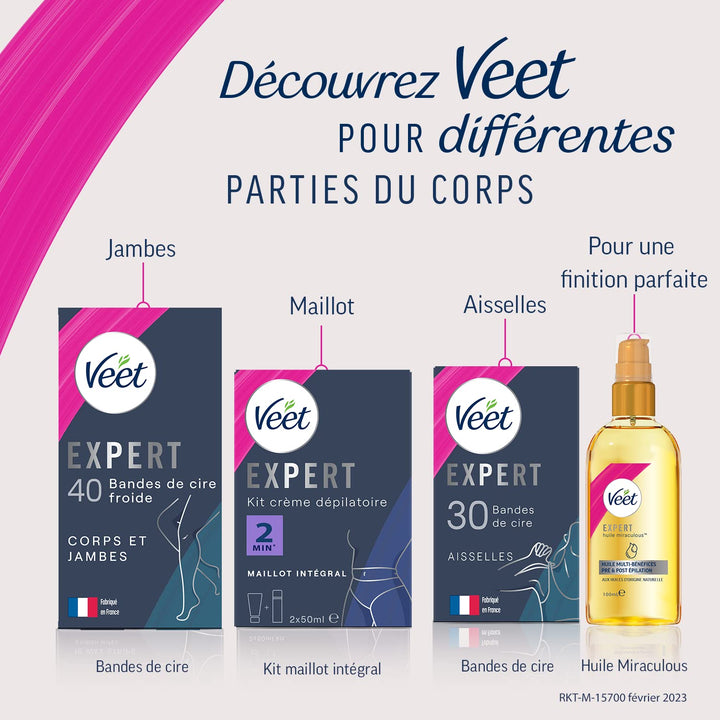 Veet Expert – 20 Wachsstreifen für kaltes Gesicht – empfindliche Haut – perfekte Verarbeitung – lang