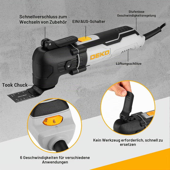 Oszillationswerkzeug 300W: DEKOPRO Multifunktionswerkzeug,15000-22000 RPM,6 Drehzahlen,3°Oszillation
