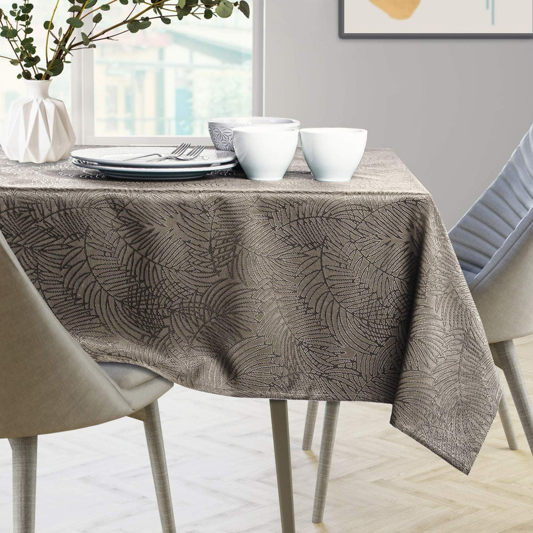 AmeliaHome Tischläufer Set 35x250 cm und 115x250 cm Lotuseffekt Wasserabweisend Blätter Cappuccino G