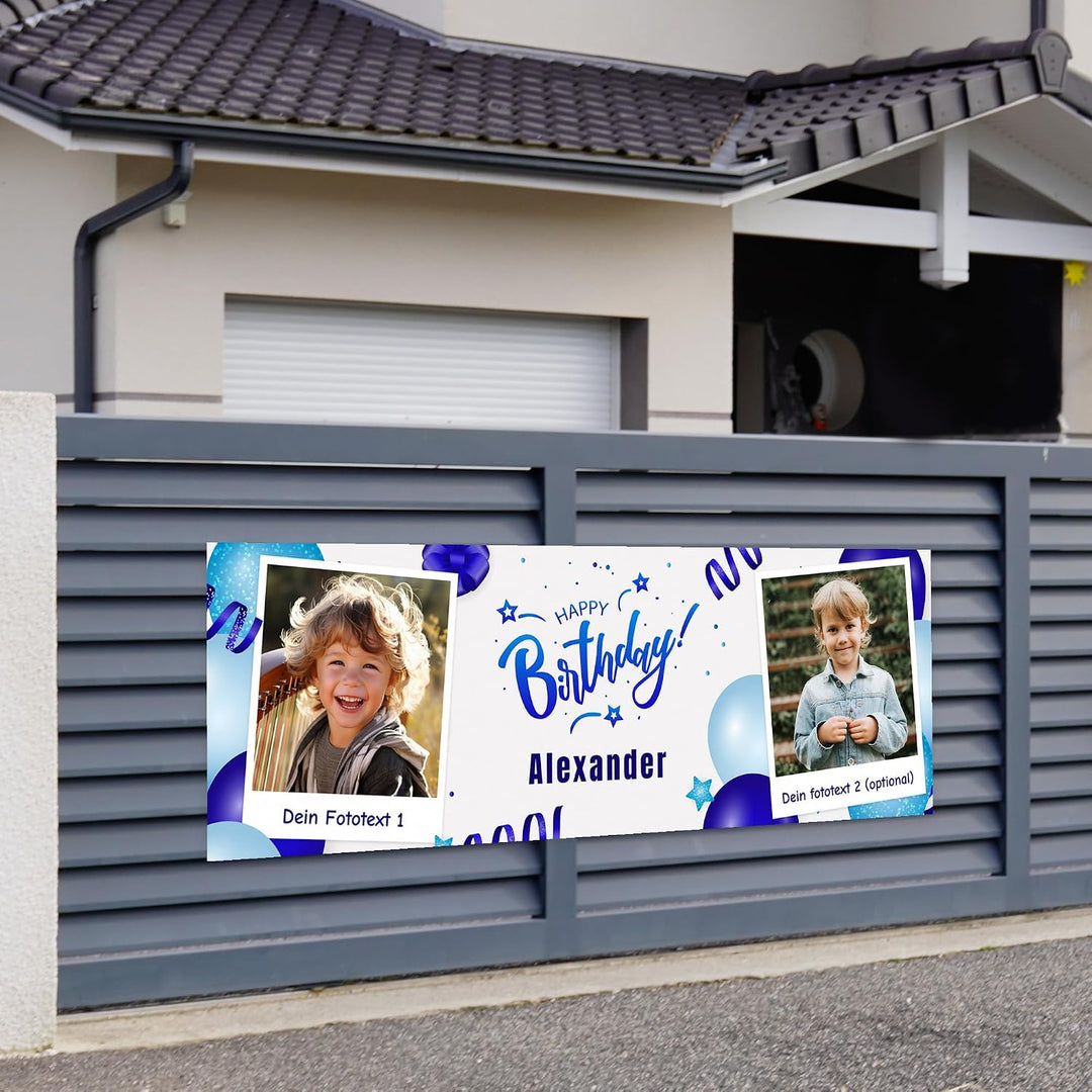 Geburtstagsbanner Personalisiert mit 2 Fotos Text | Happy Birthday Girlande XL Grössen | Geburtstags