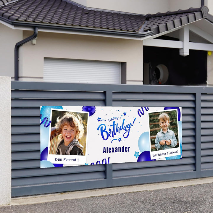 Geburtstagsbanner Personalisiert mit 2 Fotos Text | Happy Birthday Girlande XL Grössen | Geburtstags