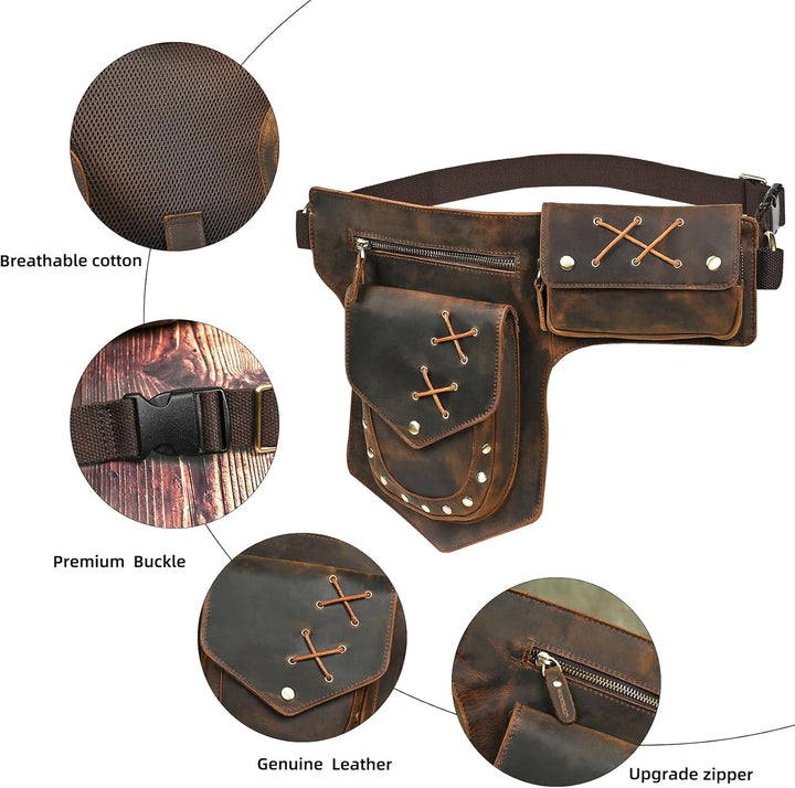 Herren Canvas + Leder Motorrad Reiten Tasche Beinbeutel Beintasche Aussenbeintasche Hüfttasche Drop